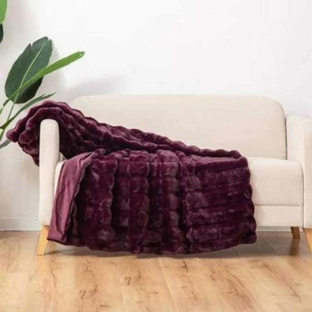 Berkshire Collection Faux Fur Throw Blanket 60x70 Gray Channeled Ruched
